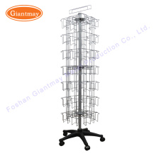 Gift shop floor standing cheap wire rotated greeting card storage wholsale display racks on wheels